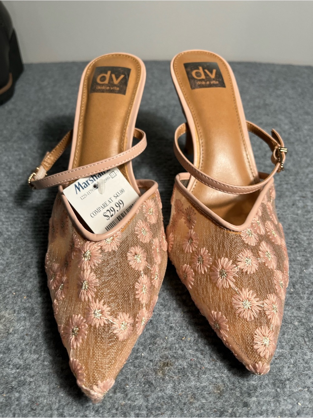 Dolce Vita Pink Floral Embroidered Pointed Toe Slingback Mules